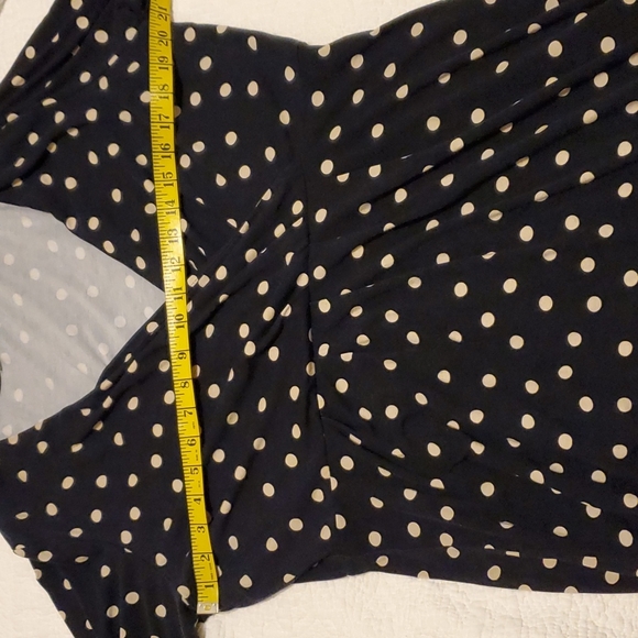 Cleo petite faux wrap blue and cream polka dotted dress in size large petite - Picture 8 of 13